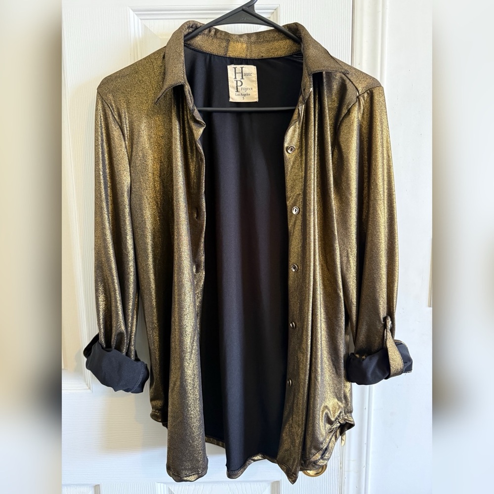 Gold Satin Blouse with Rolled Sleeves